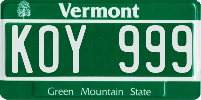 VT license plate KOY999