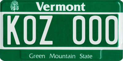 VT license plate KOZ000