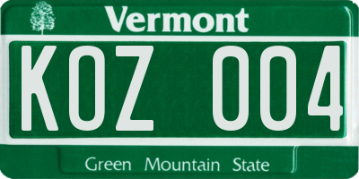 VT license plate KOZ004