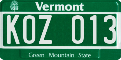 VT license plate KOZ013