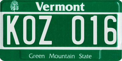 VT license plate KOZ016