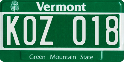 VT license plate KOZ018