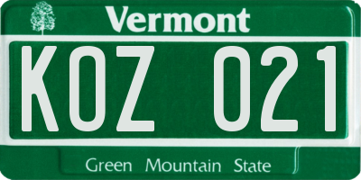 VT license plate KOZ021