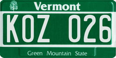 VT license plate KOZ026