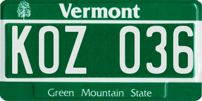 VT license plate KOZ036
