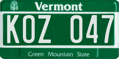 VT license plate KOZ047