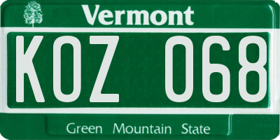 VT license plate KOZ068