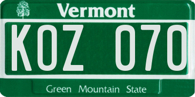 VT license plate KOZ070