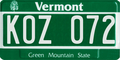 VT license plate KOZ072