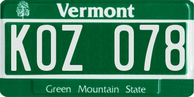 VT license plate KOZ078