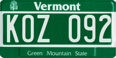 VT license plate KOZ092