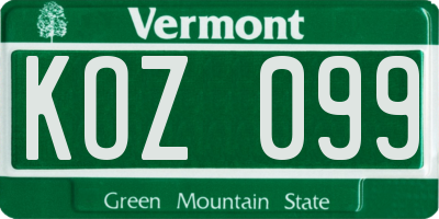 VT license plate KOZ099