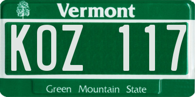 VT license plate KOZ117