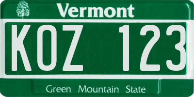 VT license plate KOZ123