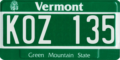 VT license plate KOZ135