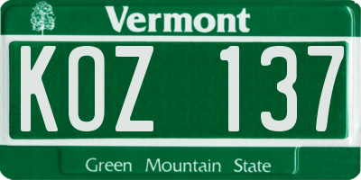 VT license plate KOZ137