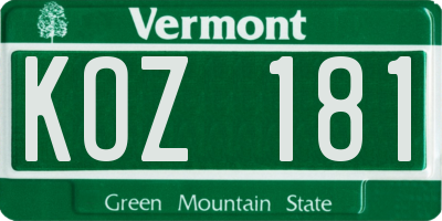 VT license plate KOZ181