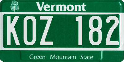 VT license plate KOZ182