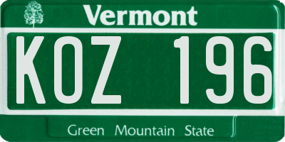 VT license plate KOZ196