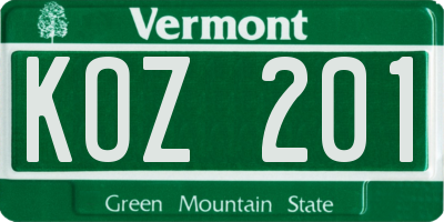 VT license plate KOZ201