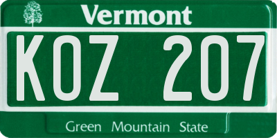 VT license plate KOZ207