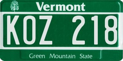VT license plate KOZ218