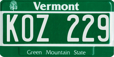 VT license plate KOZ229