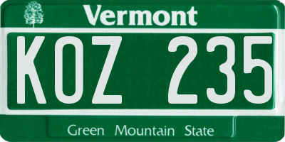 VT license plate KOZ235