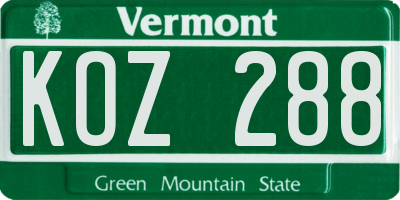 VT license plate KOZ288