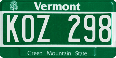 VT license plate KOZ298