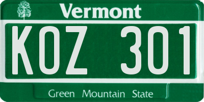 VT license plate KOZ301