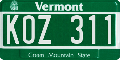 VT license plate KOZ311