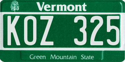 VT license plate KOZ325