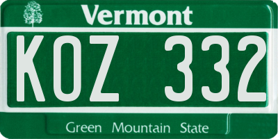VT license plate KOZ332