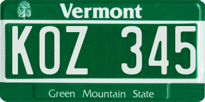 VT license plate KOZ345