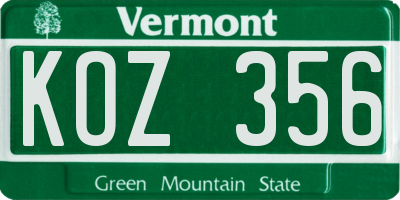 VT license plate KOZ356