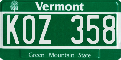 VT license plate KOZ358