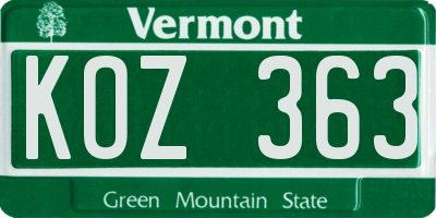 VT license plate KOZ363