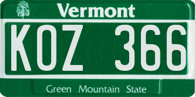 VT license plate KOZ366