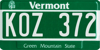 VT license plate KOZ372