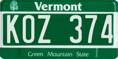 VT license plate KOZ374