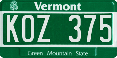 VT license plate KOZ375