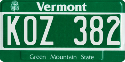 VT license plate KOZ382