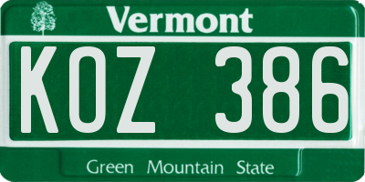 VT license plate KOZ386