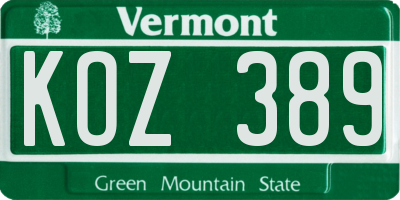 VT license plate KOZ389