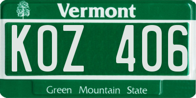 VT license plate KOZ406