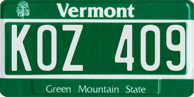 VT license plate KOZ409