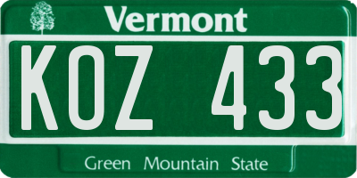 VT license plate KOZ433