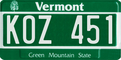 VT license plate KOZ451