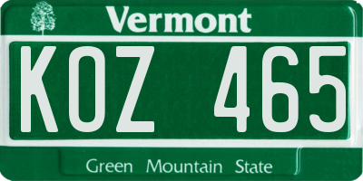 VT license plate KOZ465